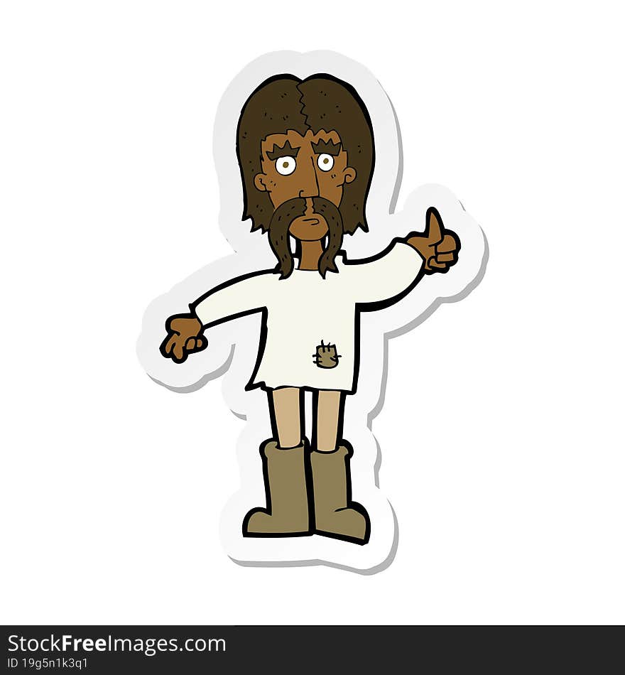 sticker of a cartoon hippie man giving thumbs up symbol