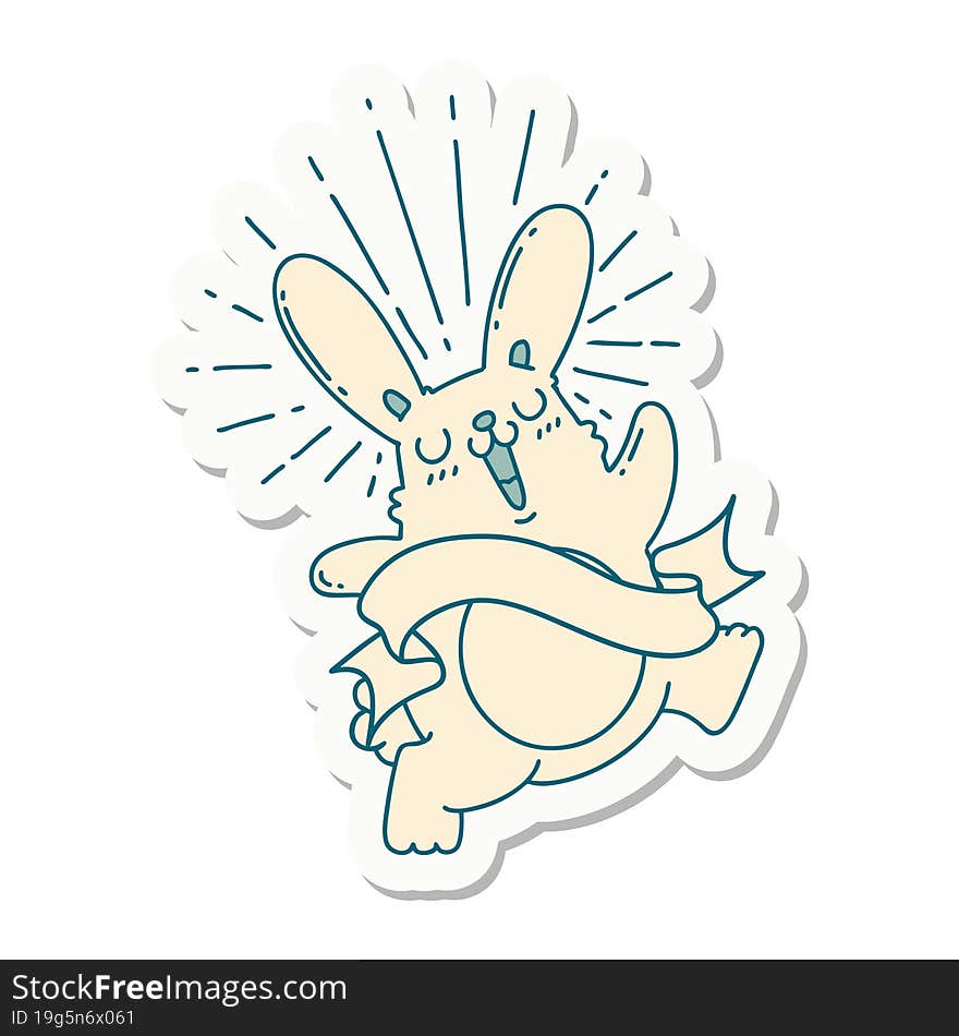 Sticker Of Tattoo Style Prancing Rabbit