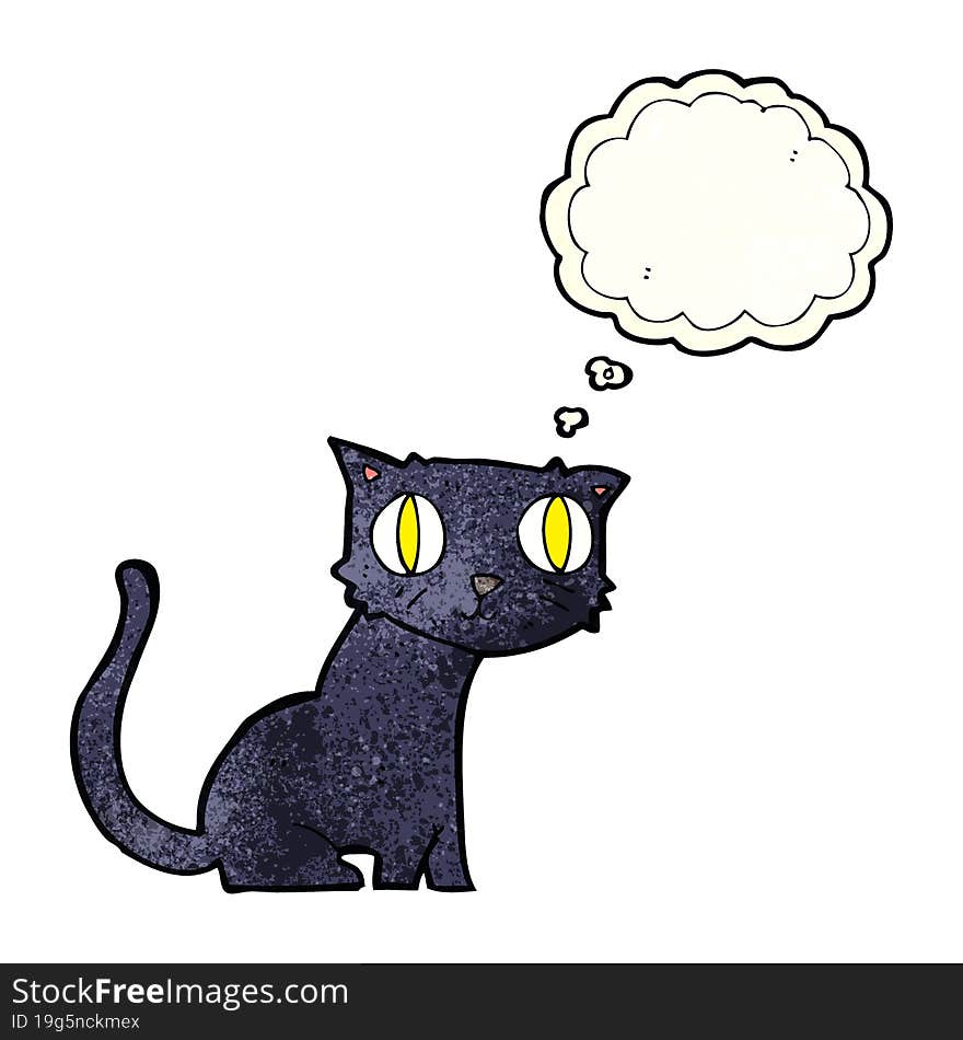 cartoon black cat with thought bubble