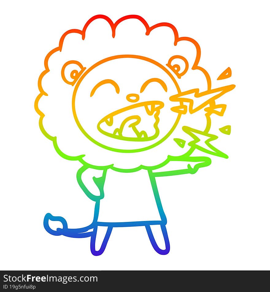 Rainbow Gradient Line Drawing Cartoon Roaring Lion Girl