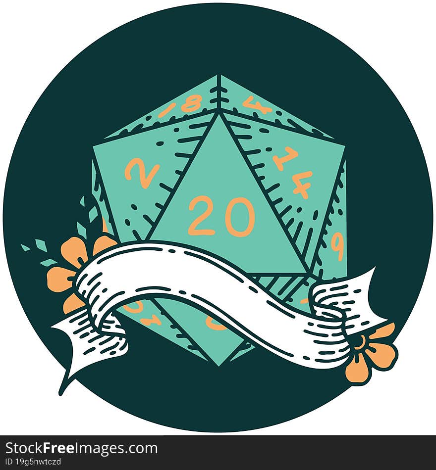 Natural Twenty D20 Dice Roll Icon