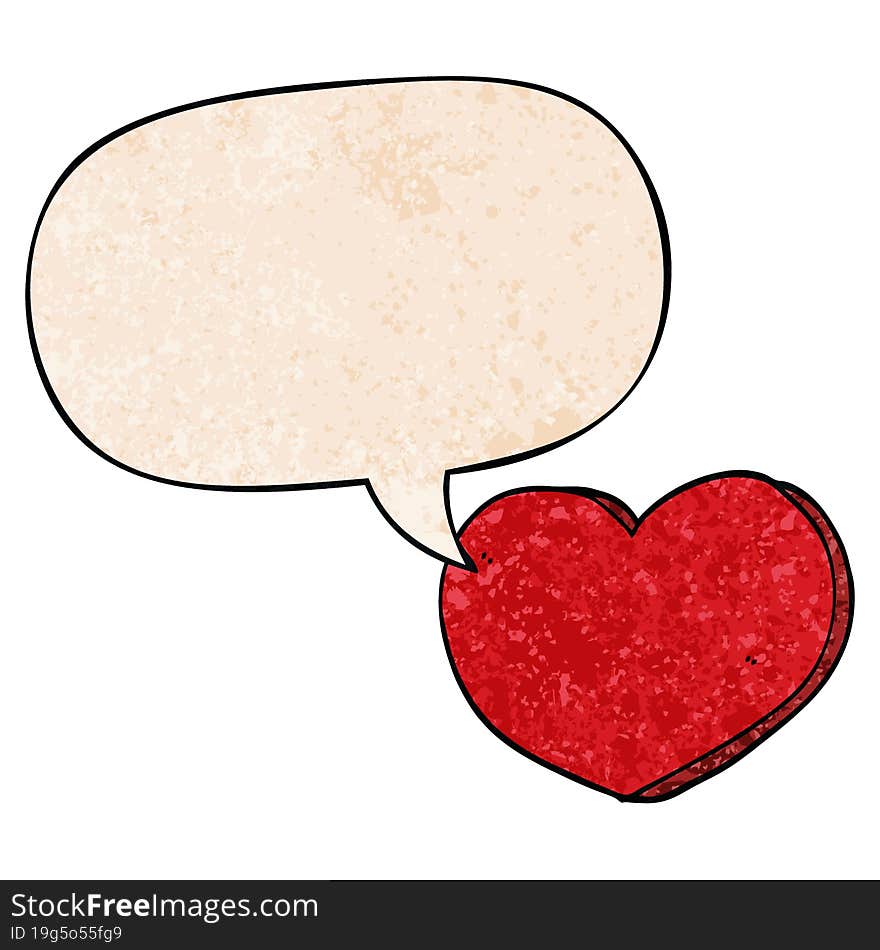 cartoon love heart with speech bubble in retro texture style