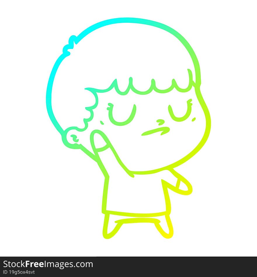 cold gradient line drawing cartoon grumpy boy