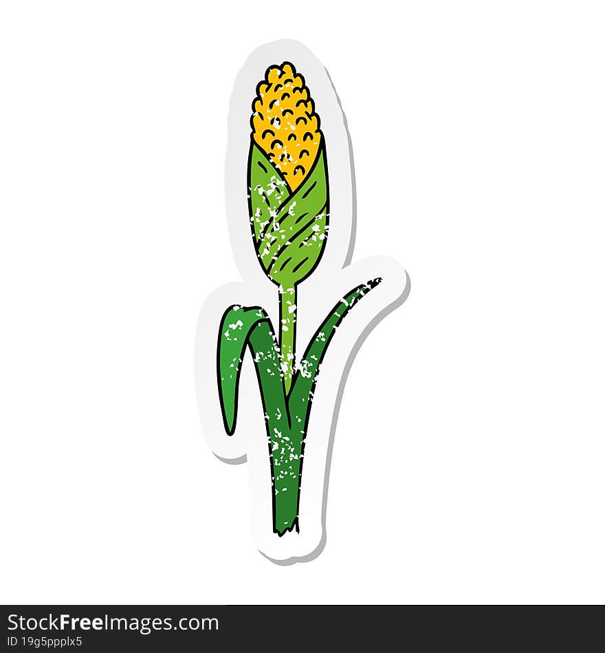 distressed sticker cartoon doodle of fresh corn on the cob