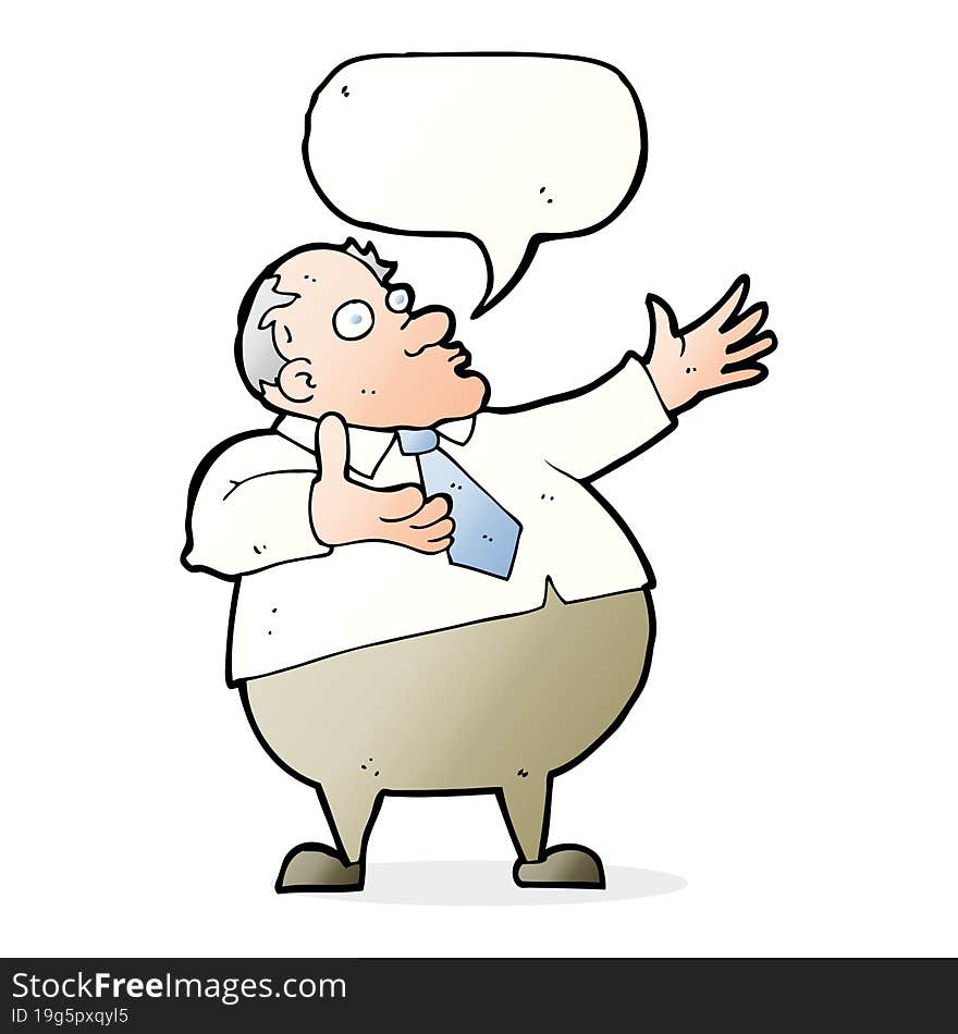 cartoon exasperated middle aged man with speech bubble