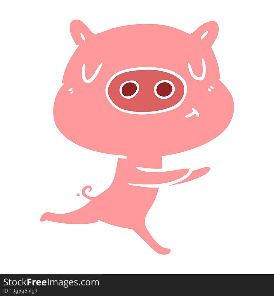 flat color style cartoon content pig running