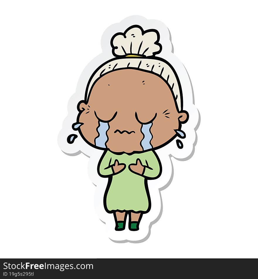 sticker of a cartoon crying old lady