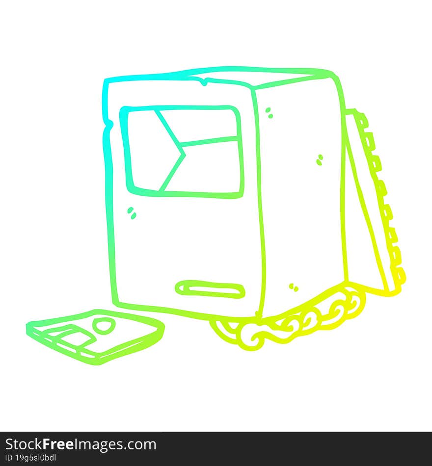 cold gradient line drawing cartoon broken old computer