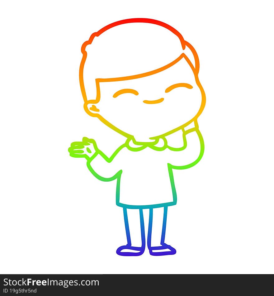 rainbow gradient line drawing cartoon shy smiling boy