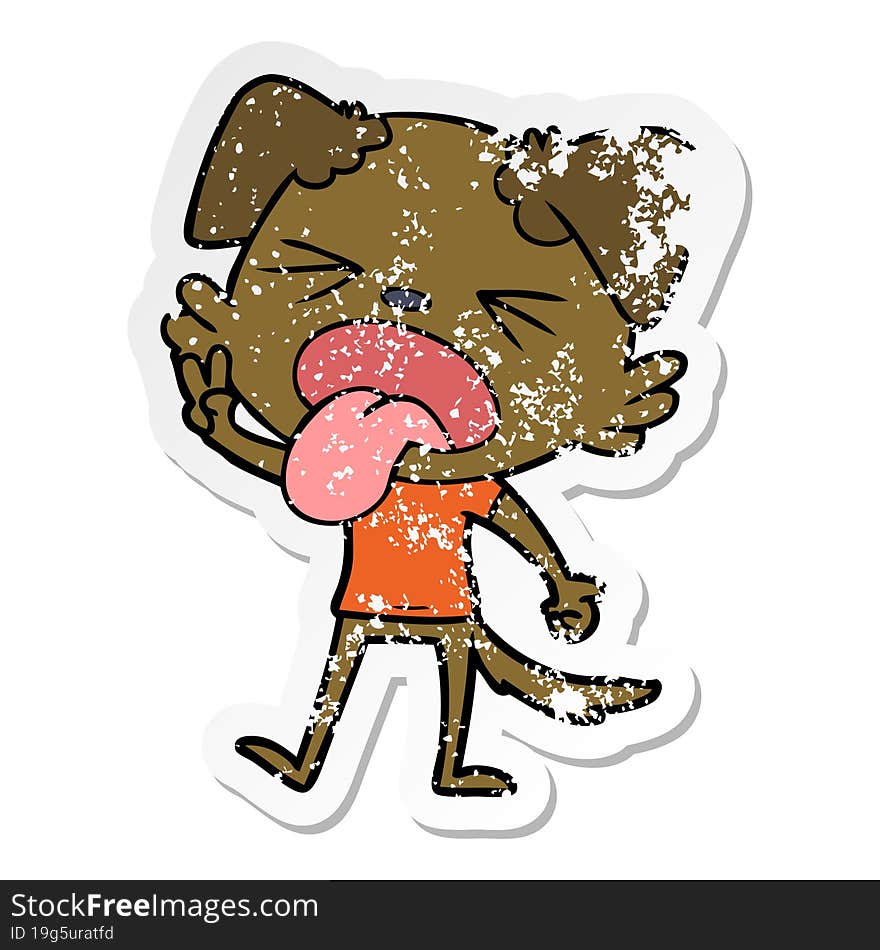 distressed sticker of a cartoon disgusted dog