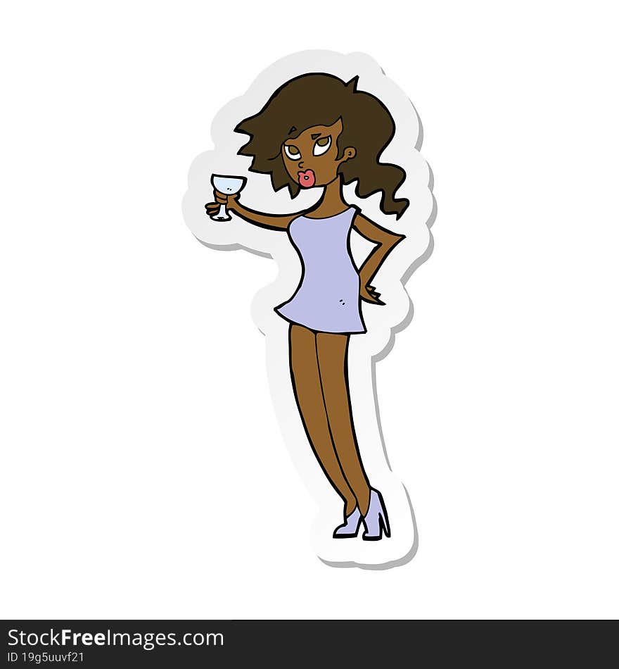 Sticker Of A Cartoon Woman At Party