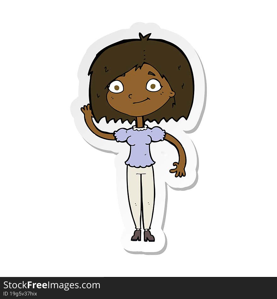 Sticker Of A Cartoon Woman Waving