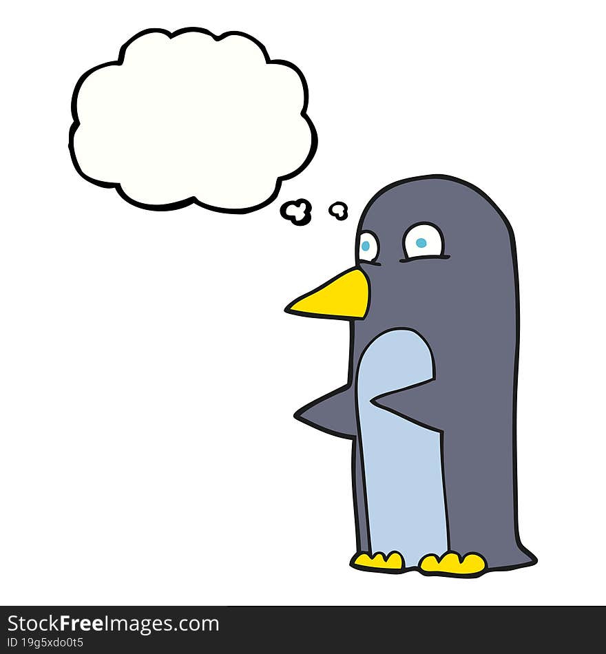 freehand drawn thought bubble cartoon penguin