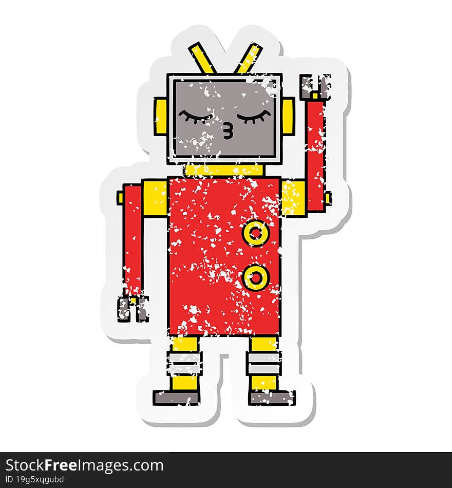 distressed sticker of a cute cartoon robot