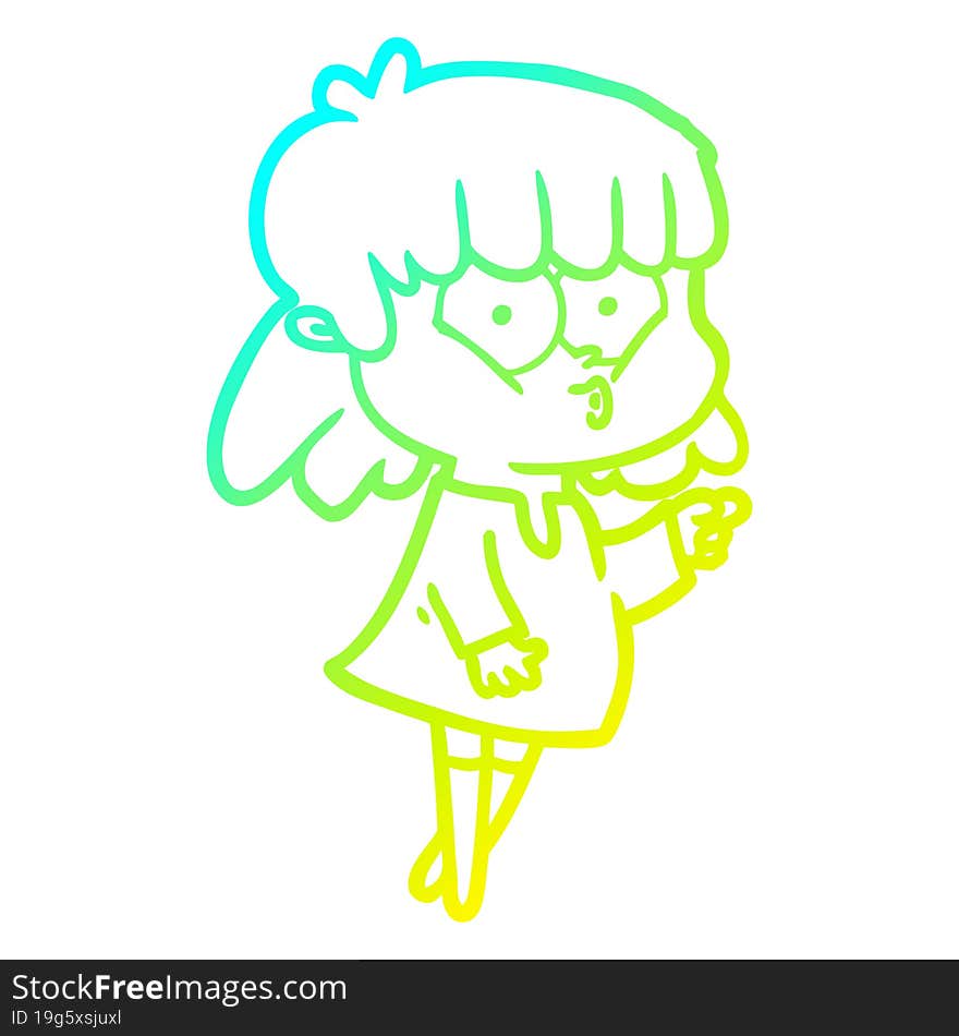 cold gradient line drawing cartoon whistling girl