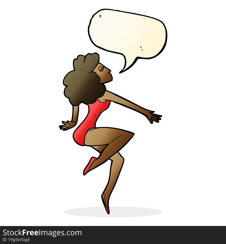 cartoon dancing woman with speech bubble