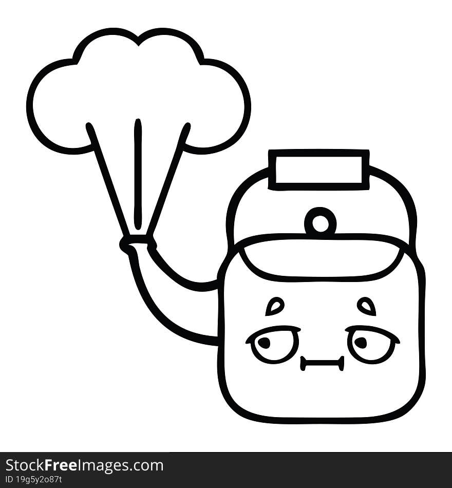 line drawing cartoon steaming kettle