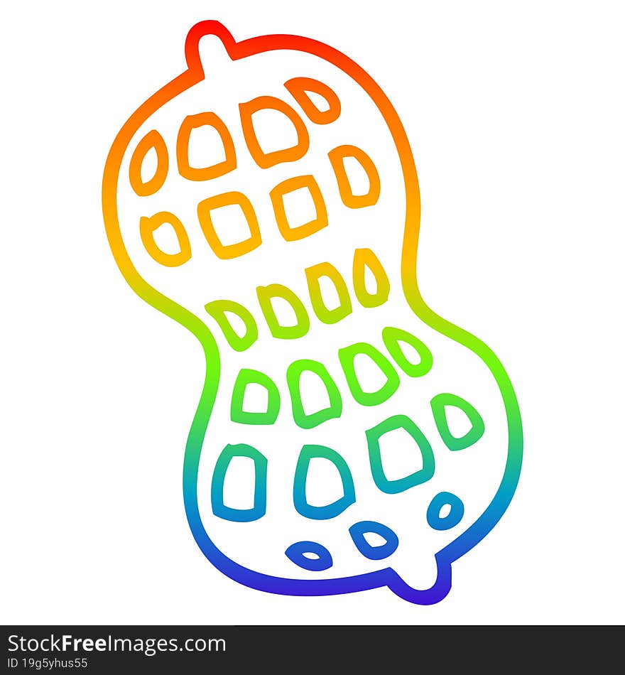 rainbow gradient line drawing of a cartoon peanut