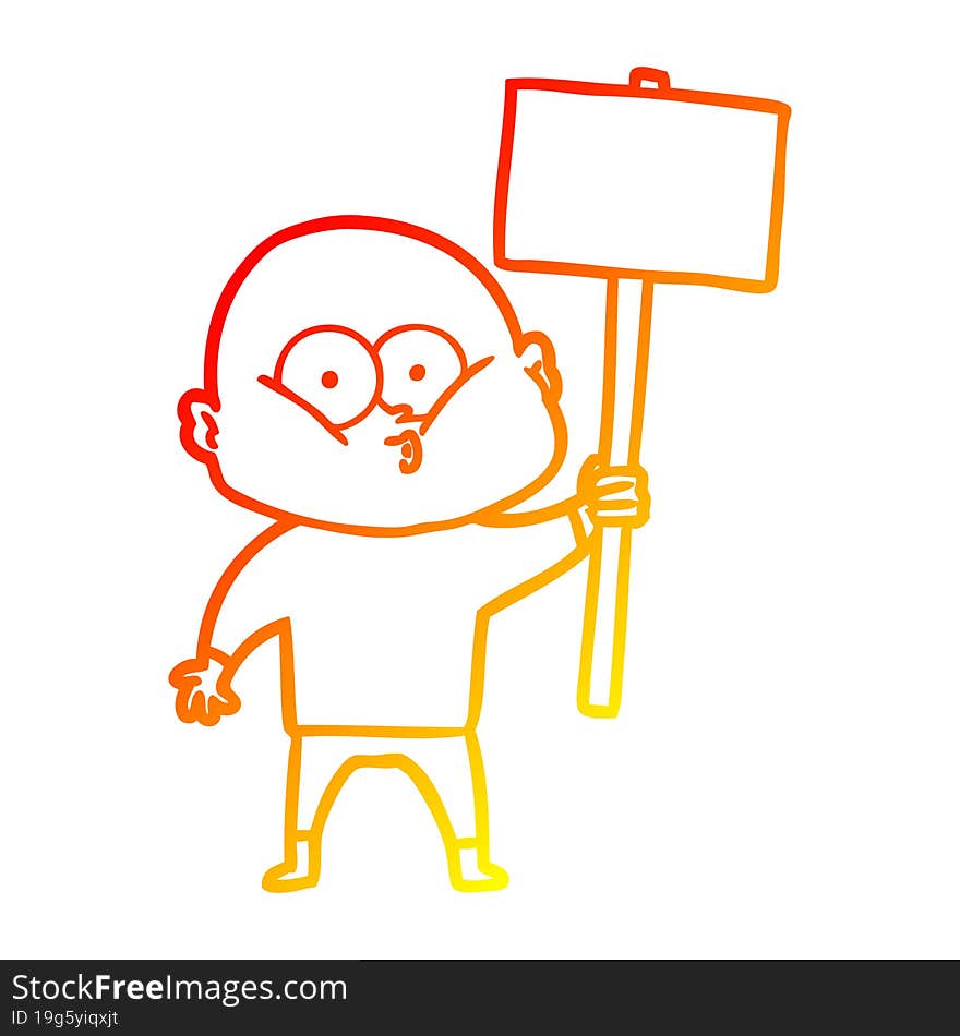 Warm Gradient Line Drawing Cartoon Bald Man Staring