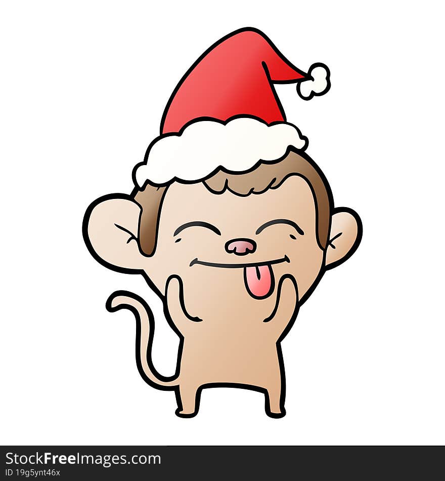 funny gradient cartoon of a monkey wearing santa hat