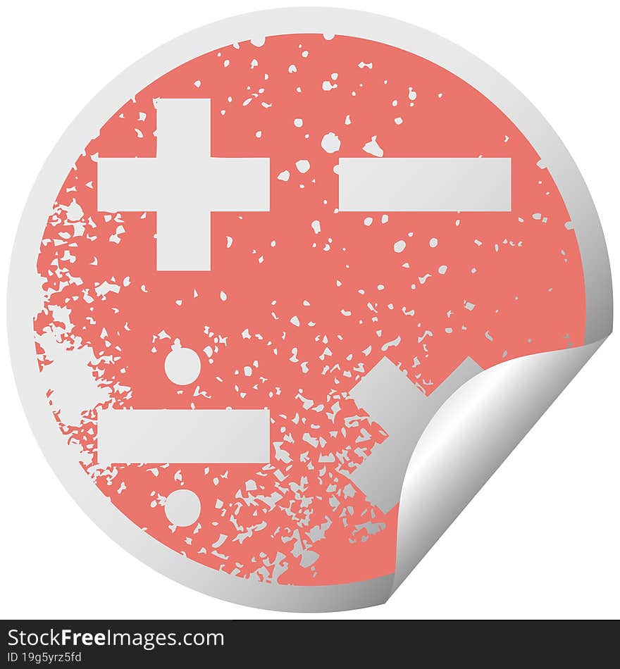 distressed circular peeling sticker symbol of a math symbols