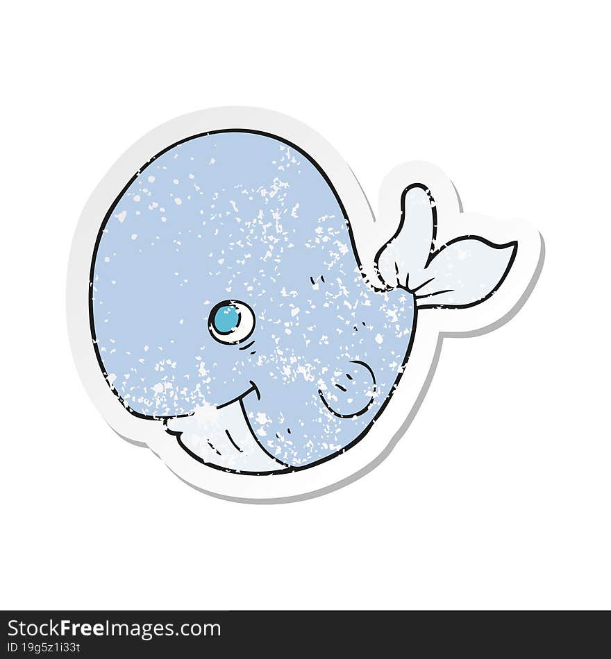 retro distressed sticker of a cartoon happy whale