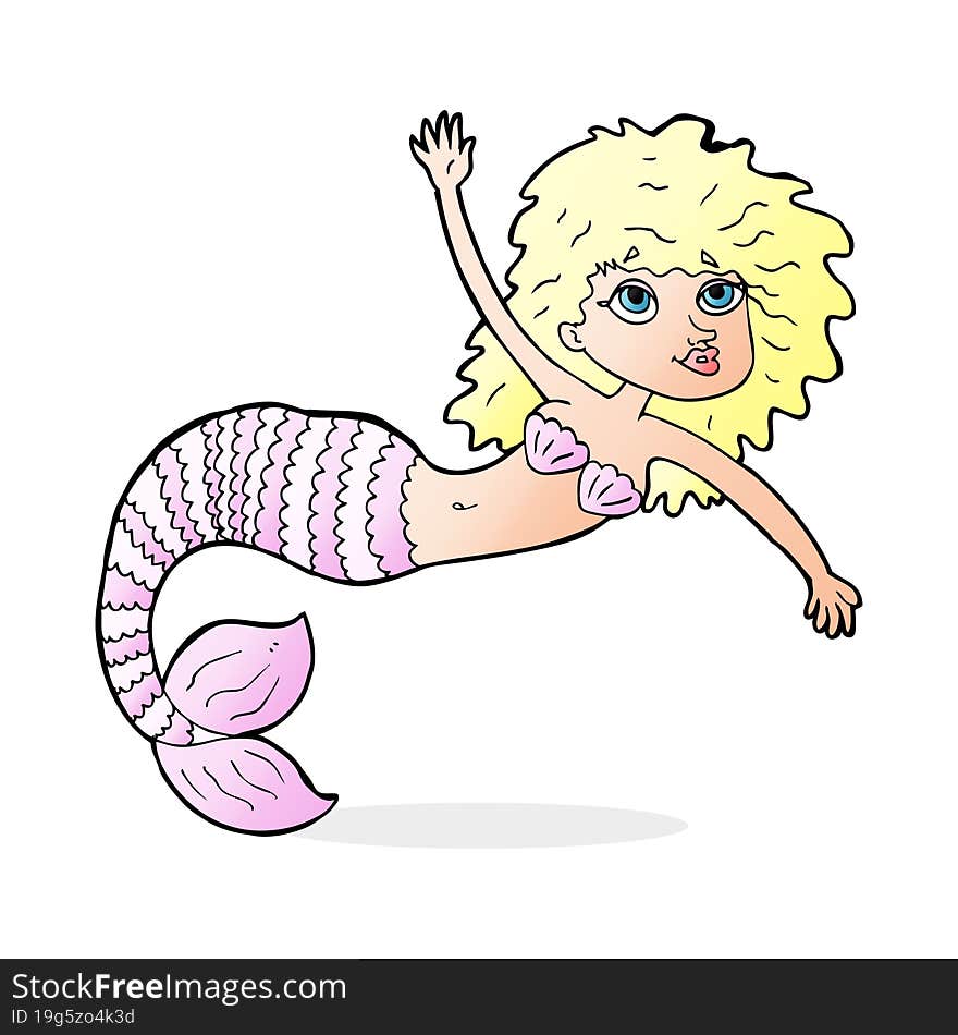 cartoon pretty mermaid waving