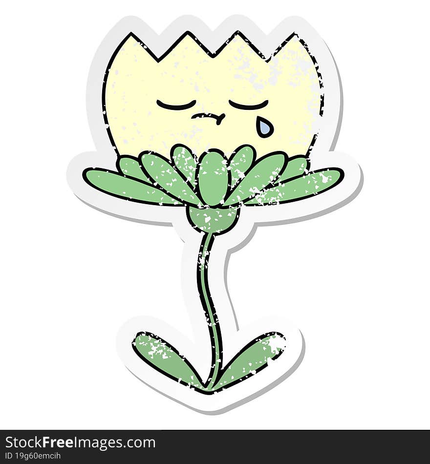 Distressed Sticker Of A Cute Cartoon Flower