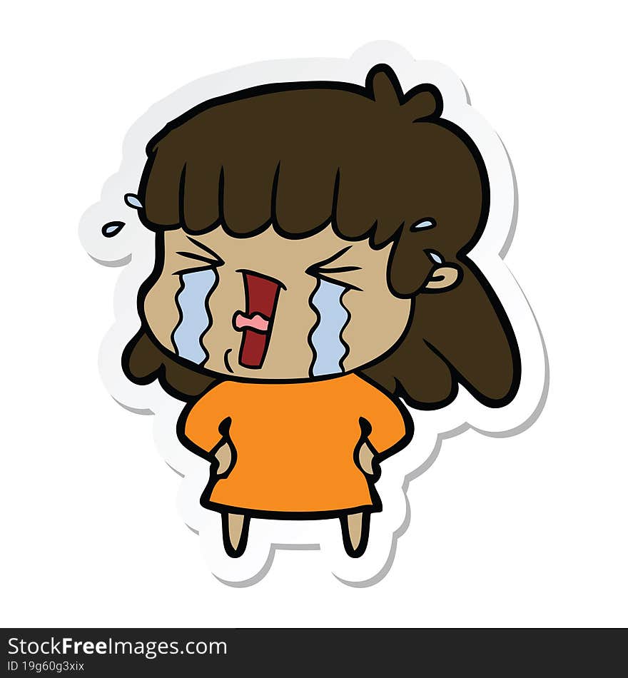 Sticker Of A Cartoon Woman In Tears