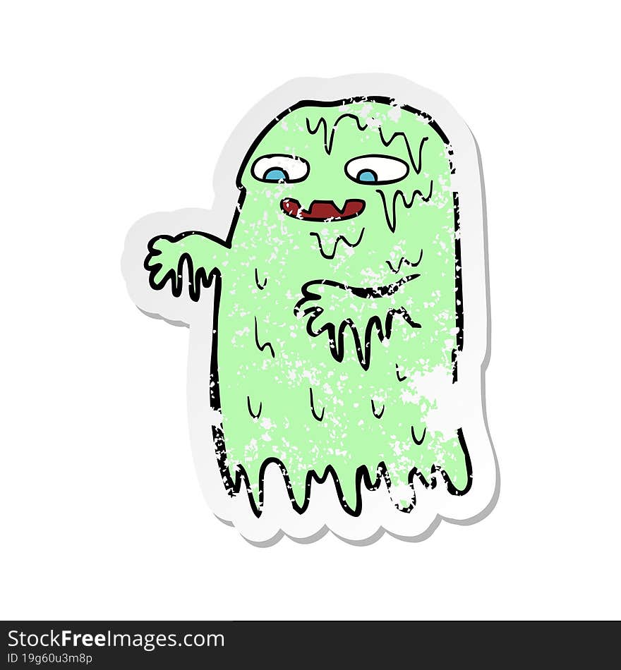 retro distressed sticker of a cartoon gross slime ghost