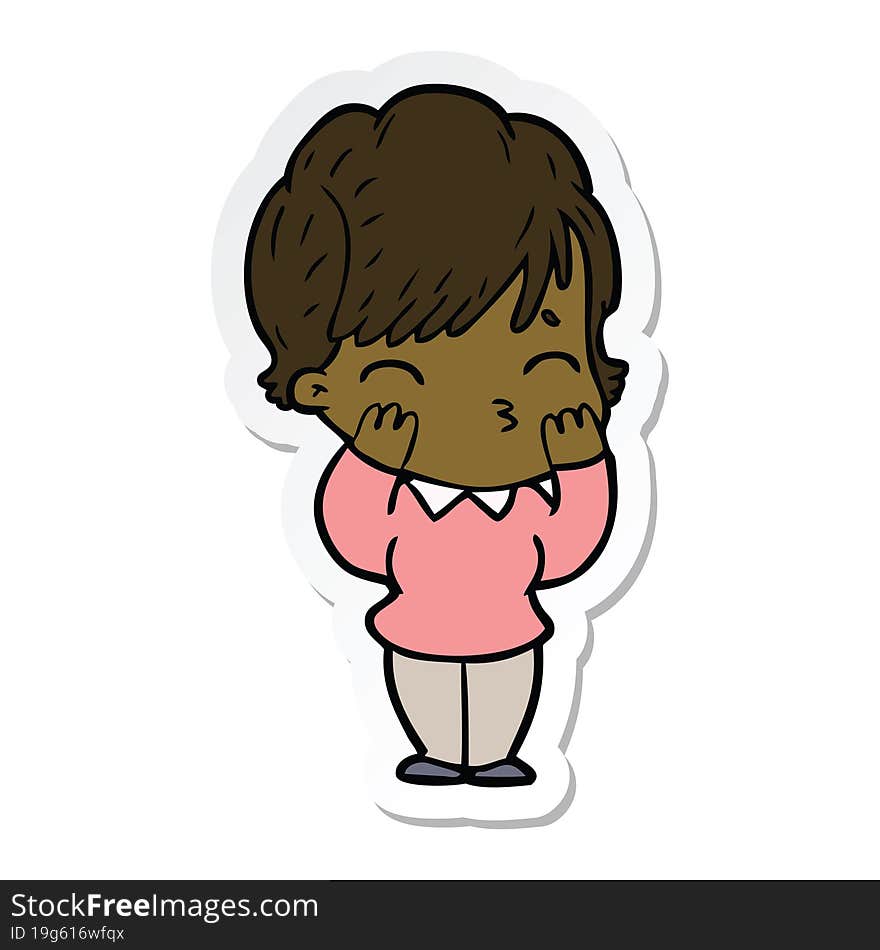 Sticker Of A Cartoon Woman Thinking