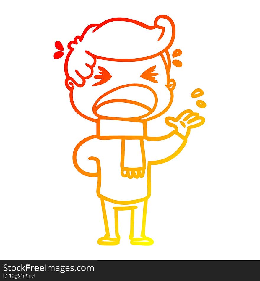 warm gradient line drawing of a cartoon shouting man