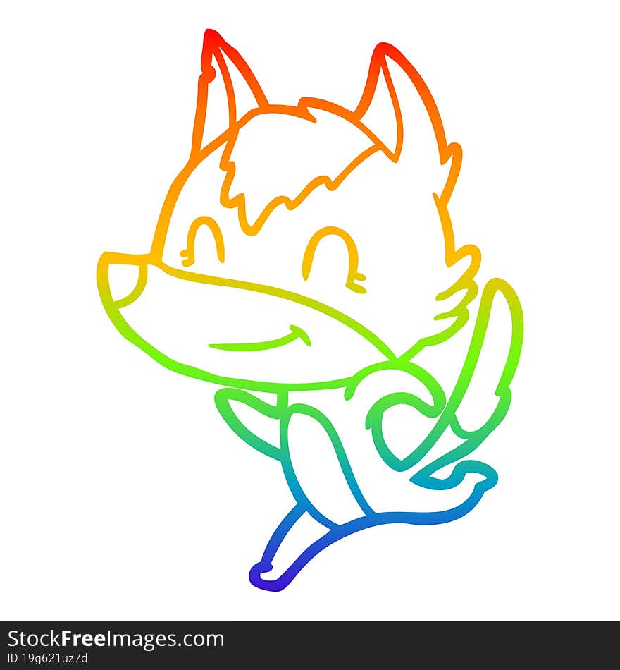 rainbow gradient line drawing friendly cartoon wolf running