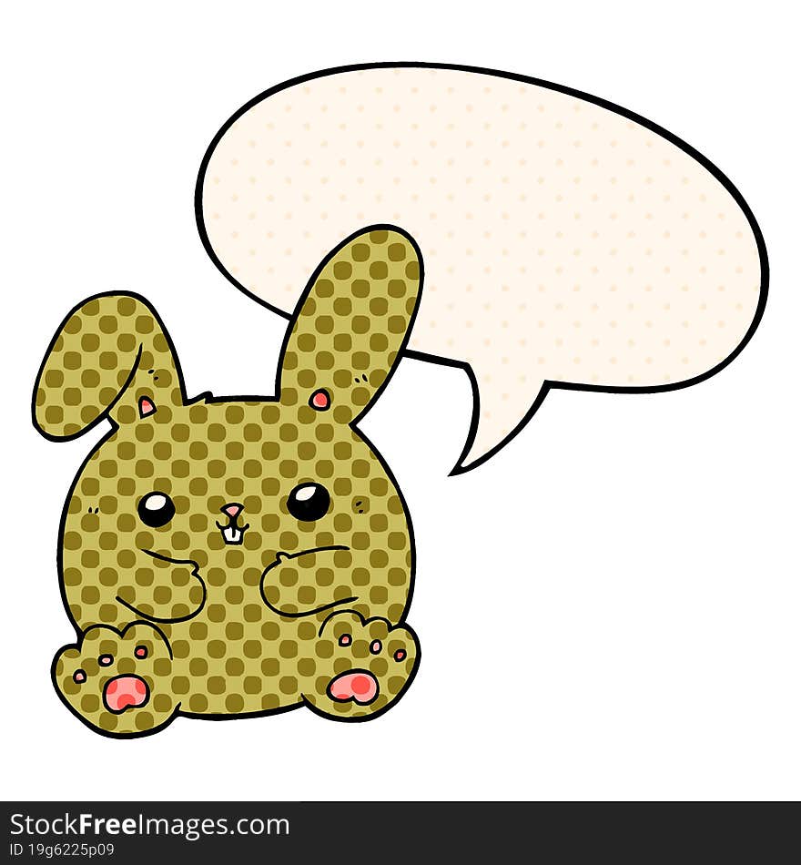 cartoon rabbit with speech bubble in comic book style