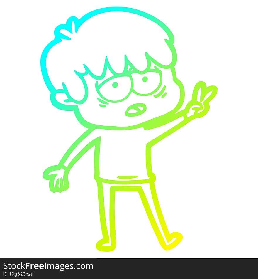 Cold Gradient Line Drawing Cartoon Exhausted Boy