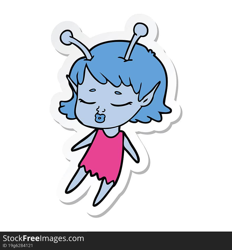 sticker of a cute alien girl cartoon