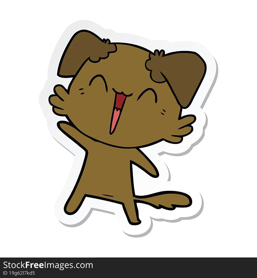 sticker of a happy little dog cartoon