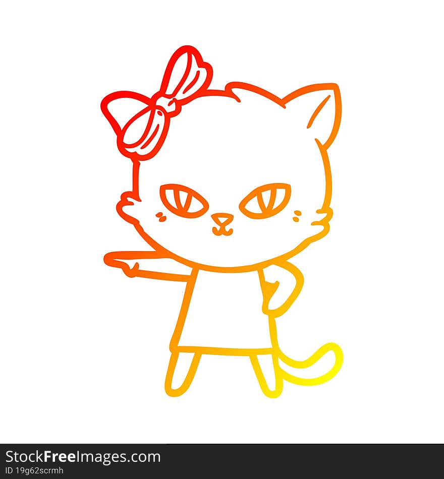 warm gradient line drawing of a cute cartoon cat wearing dress