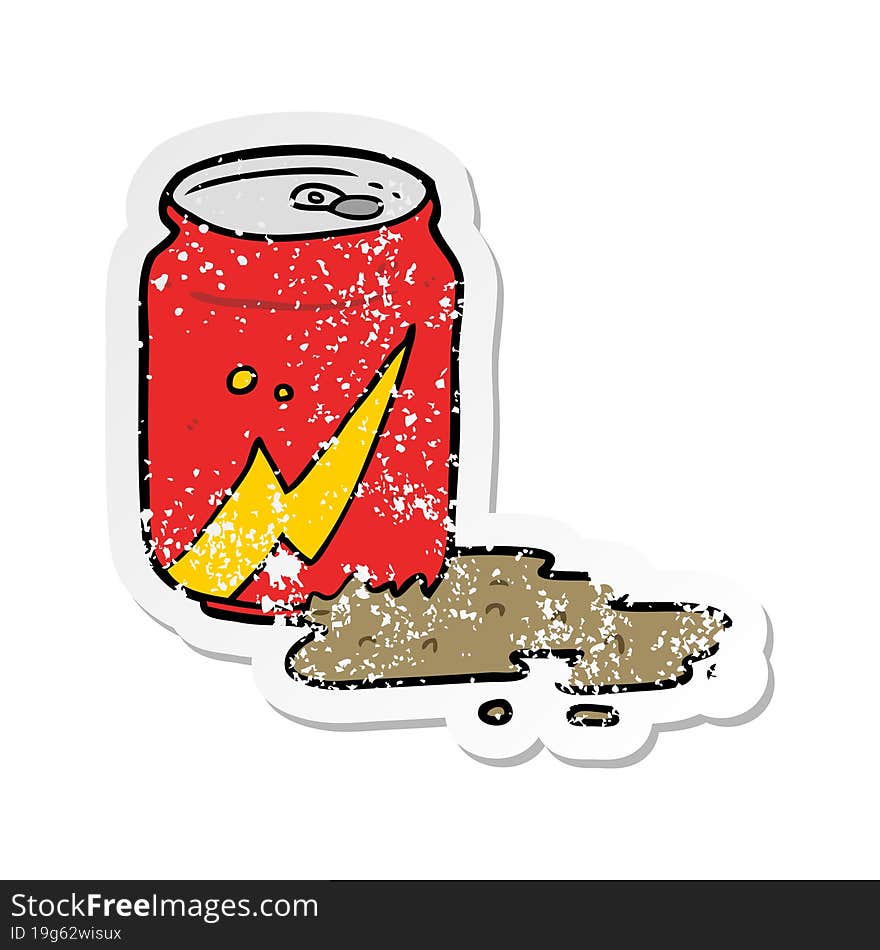 distressed sticker of a cartoon soda can