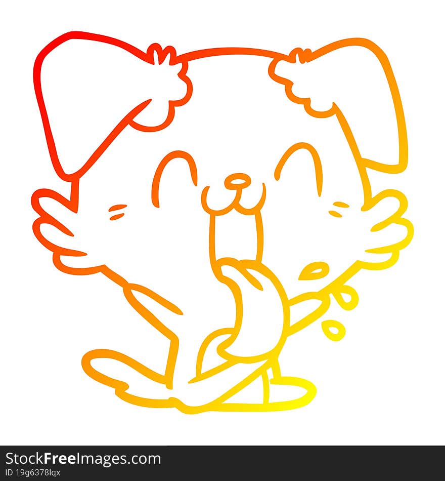 warm gradient line drawing cartoon panting dog sitting