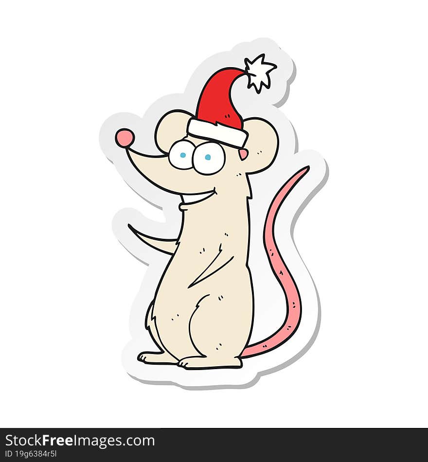 sticker of a cartoon mouse wearing christmas hat