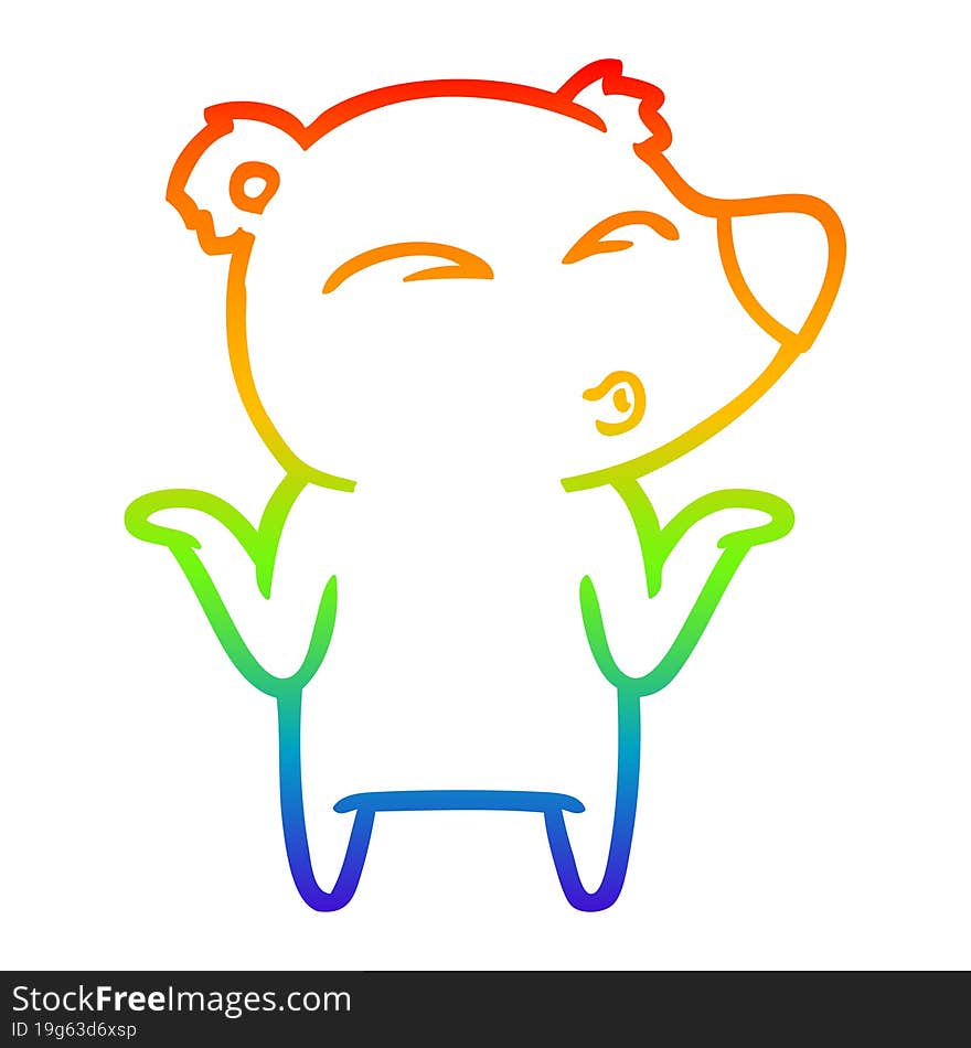 Rainbow Gradient Line Drawing Cartoon Bear Shrugging