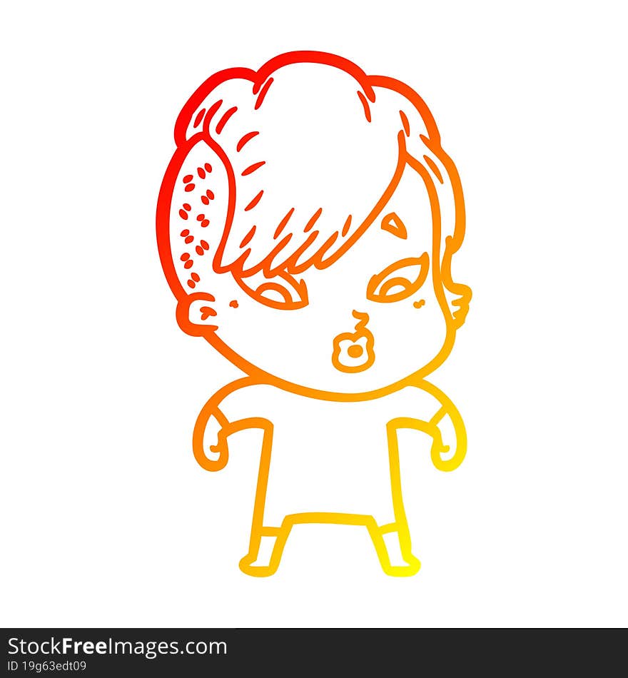 warm gradient line drawing cartoon surprised girl