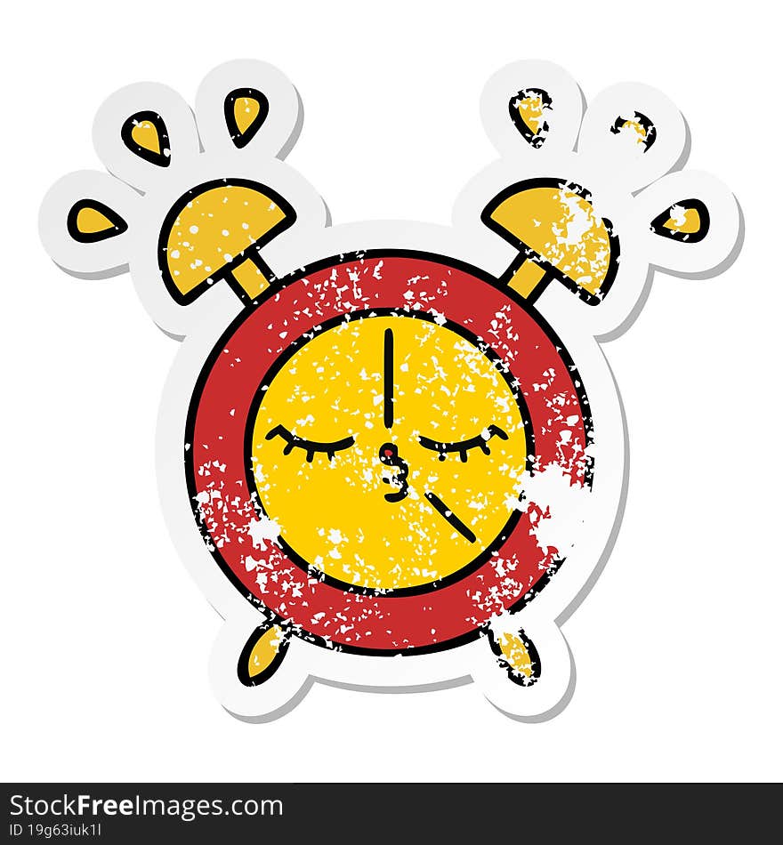 distressed sticker of a cute cartoon alarm clock