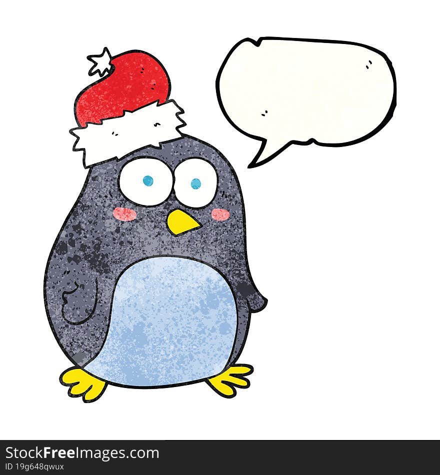 freehand speech bubble textured cartoon penguin