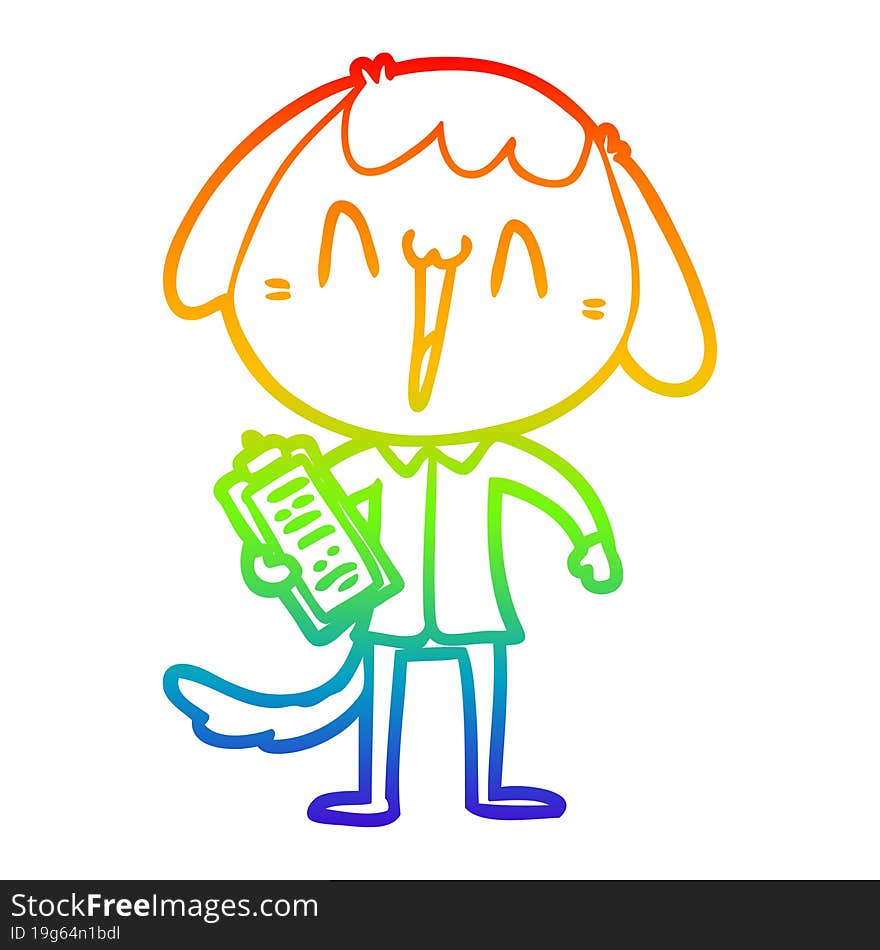 rainbow gradient line drawing of a cute cartoon dog