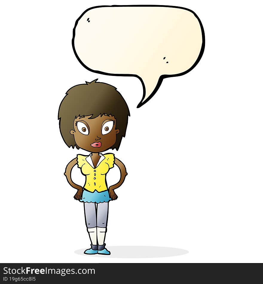 cartoon pretty girl with speech bubble