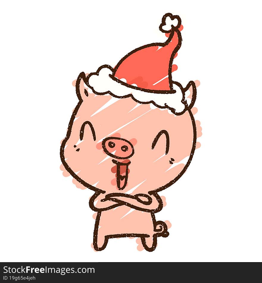 Christmas Pig Chalk Drawing