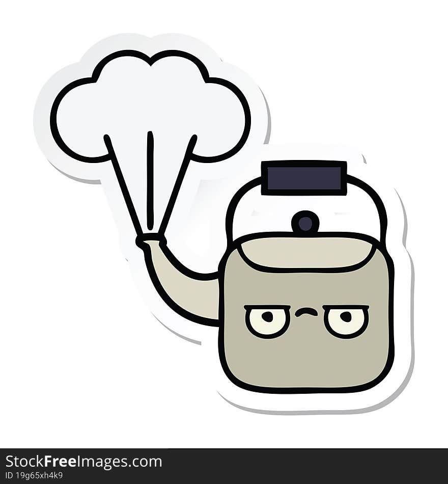 sticker of a cute cartoon steaming kettle