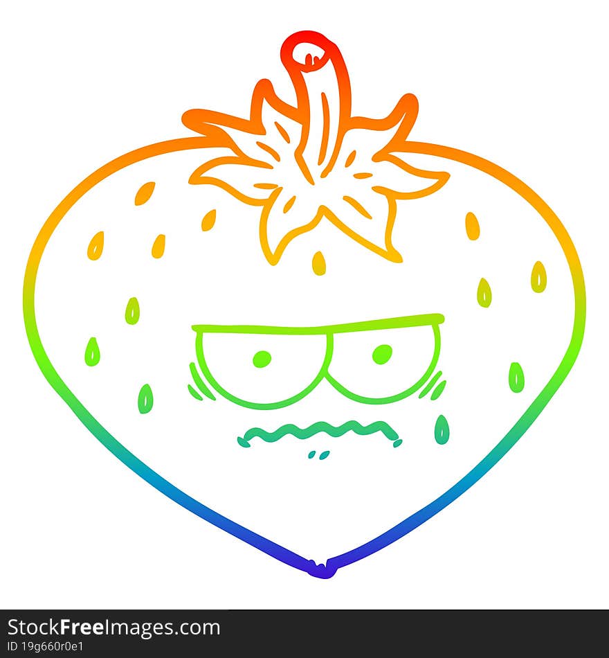 rainbow gradient line drawing of a cartoon strawberry